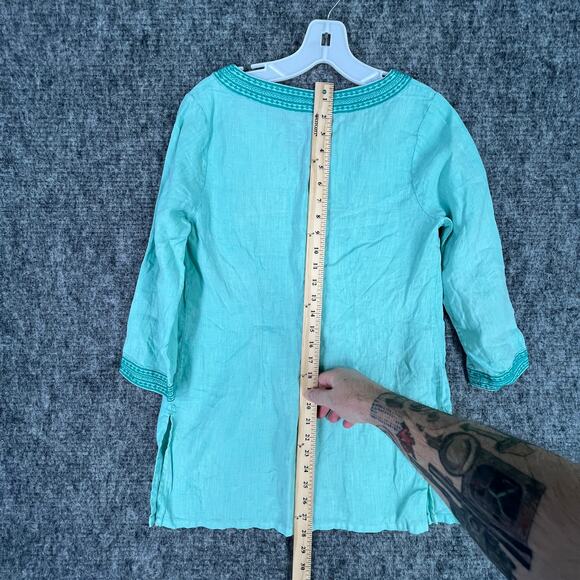Tommy Bahama Shirt Womens Extra Small Green Linen V Neck Slit Tunic Cover Up - Picture 7 of 8